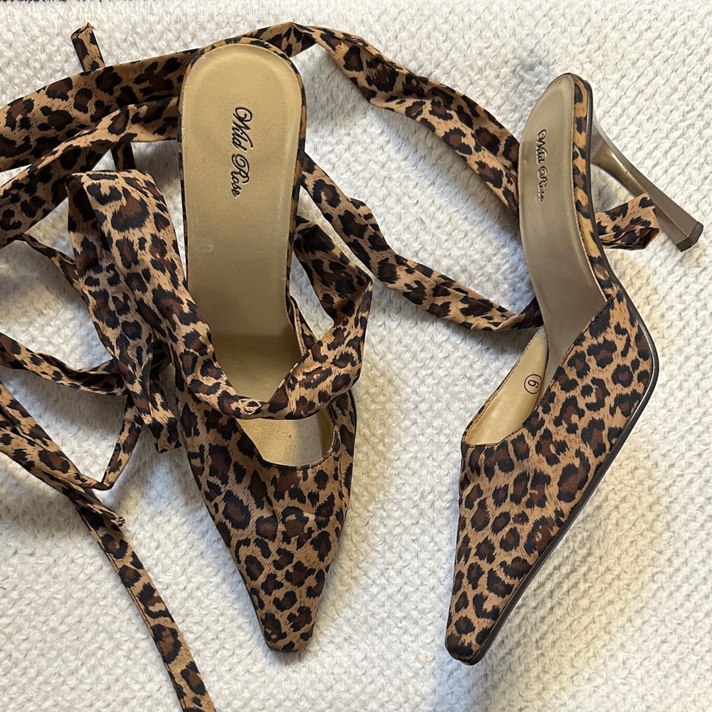 Wild Rose Leopard Print Wrap Heels